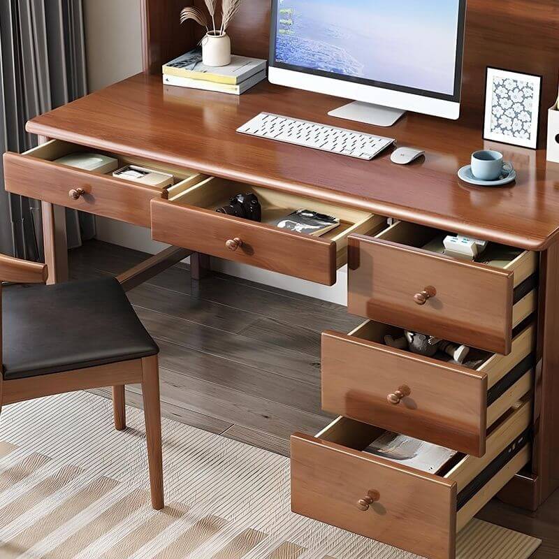 Elegant White Wood Writing Desk with Storage for Kids and Teens