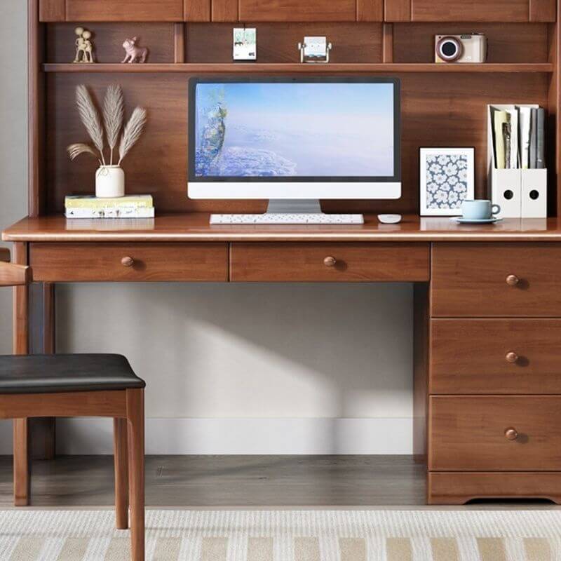 Elegant White Wood Writing Desk with Storage for Kids and Teens