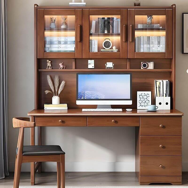 Elegant White Wood Writing Desk with Storage for Kids and Teens