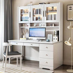 Elegant White Wood Writing Desk with Storage for Kids and Teens