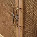 Elm Wood Sideboard with Black Iron Base and Rattan Fronts