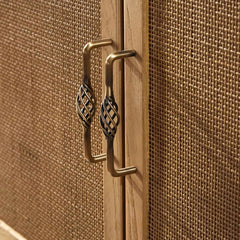 Elm Wood Sideboard with Black Iron Base and Rattan Fronts