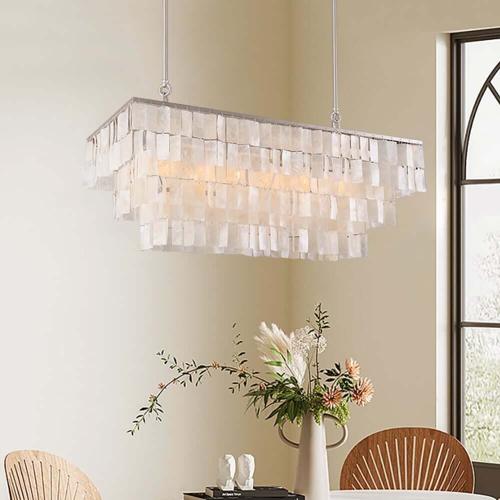Elsa 3-Tier Mother Of Pearl Pendant Light in Brushed Nickel