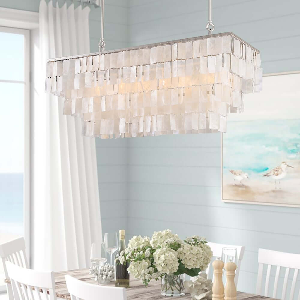 Elsa 3-Tier Mother Of Pearl Pendant Light in Brushed Nickel