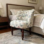 Embroidered Floral Accent Chair with Casters, Tufted Barrel Vanity Seat