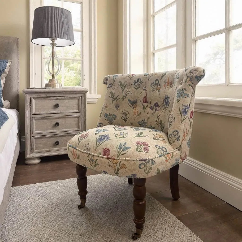 Embroidered Floral Accent Chair with Casters, Tufted Barrel Vanity Seat Imagen secundaria del producto