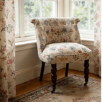 Embroidered Floral Accent Chair with Casters, Tufted Barrel Vanity Seat Main Product Image
