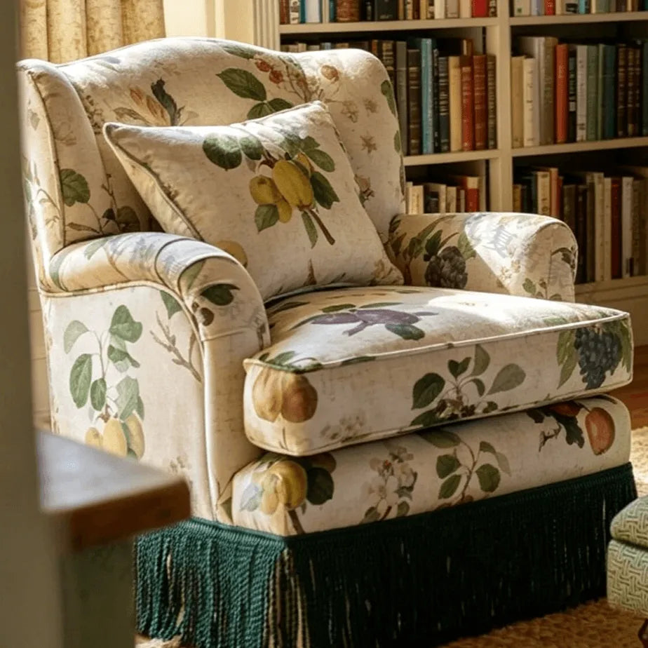 English Country Floral Sofa Series with Tassel Skirt, Ash Wood Frame
