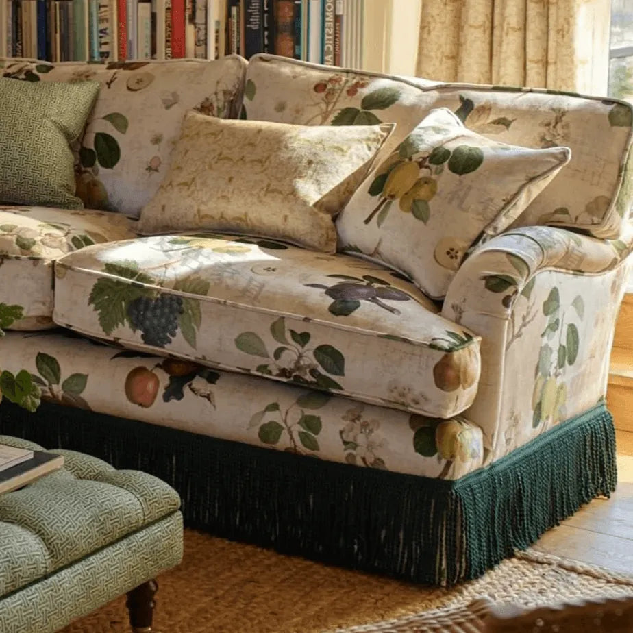 English Country Floral Sofa Series with Tassel Skirt, Ash Wood Frame