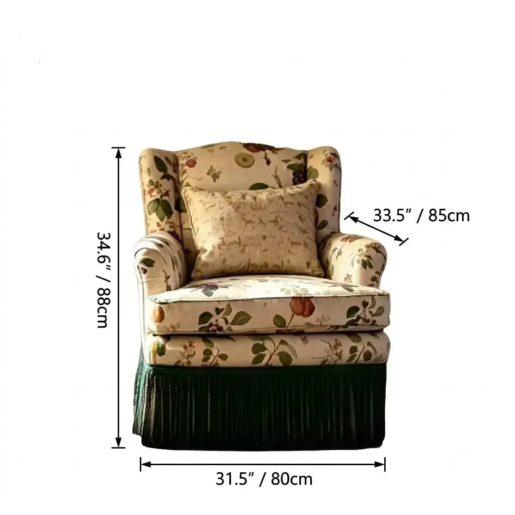 English Country Floral Sofa Series with Tassel Skirt, Ash Wood Frame Dimensions