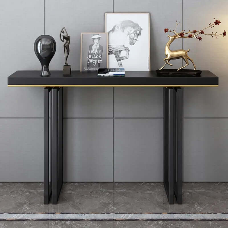 Entryway Narrow Console Table in Black Pine & Metal