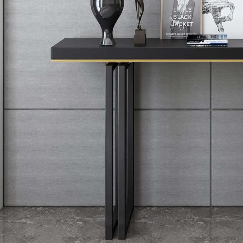 Entryway Narrow Console Table in Black Pine & Metal