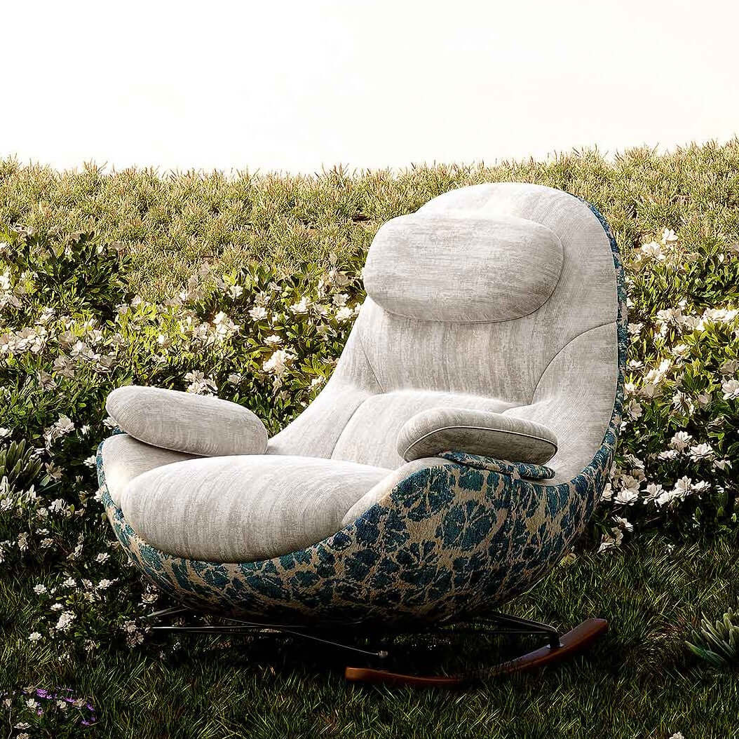 Ergonomic Chenille Rocking Chair with Memory Foam Support