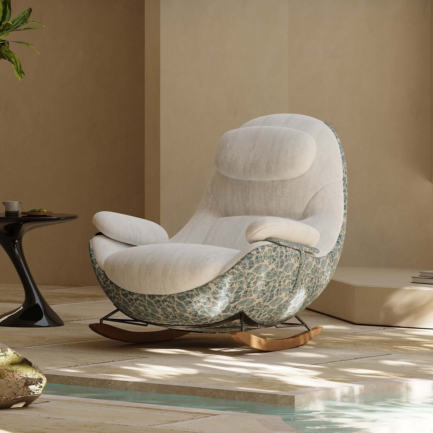 Ergonomic Chenille Rocking Chair with Memory Foam Support Main Product Image Hauptbild