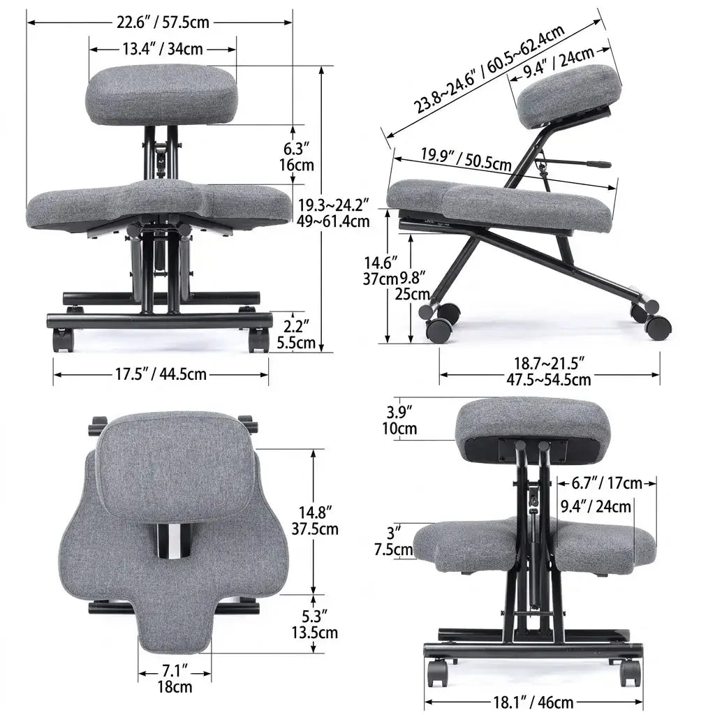 Ergonomic Folding Meditation Office Chair with Adjustable Kneeling Support Dimensions