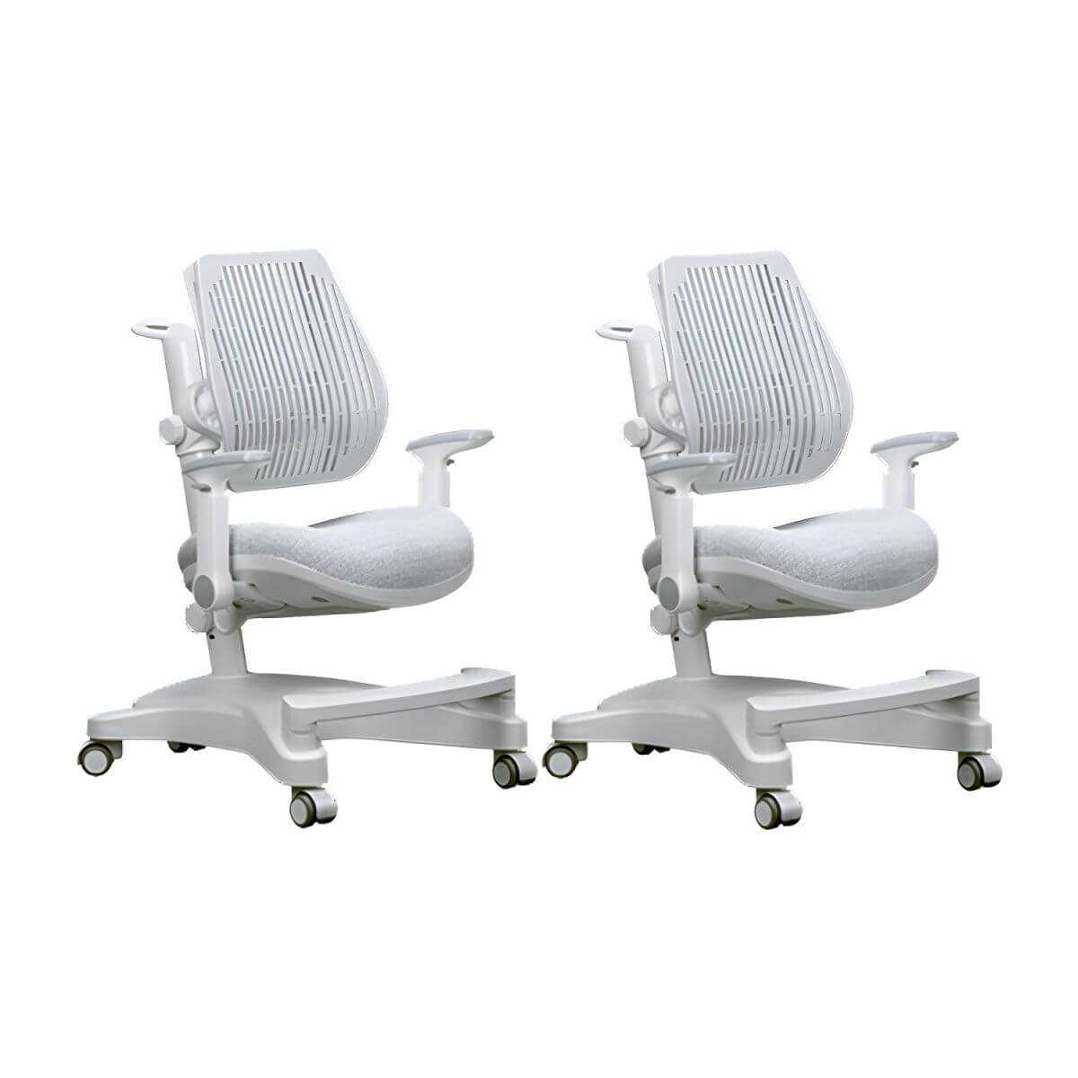 Ergonomic Grey Plastic Kids Chair with Adjustable Arms and Wheels