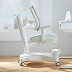 Ergonomic Grey Plastic Kids Chair with Adjustable Arms and Wheels