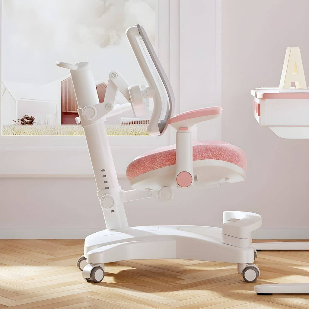 Ergonomic Grey Plastic Kids Chair with Adjustable Arms and Wheels