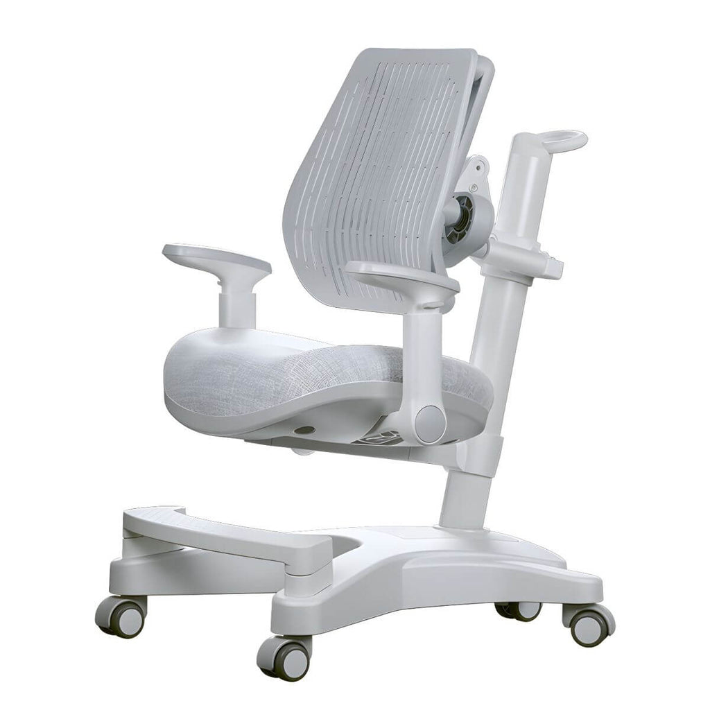 Ergonomic Grey Plastic Kids Chair with Adjustable Arms and Wheels