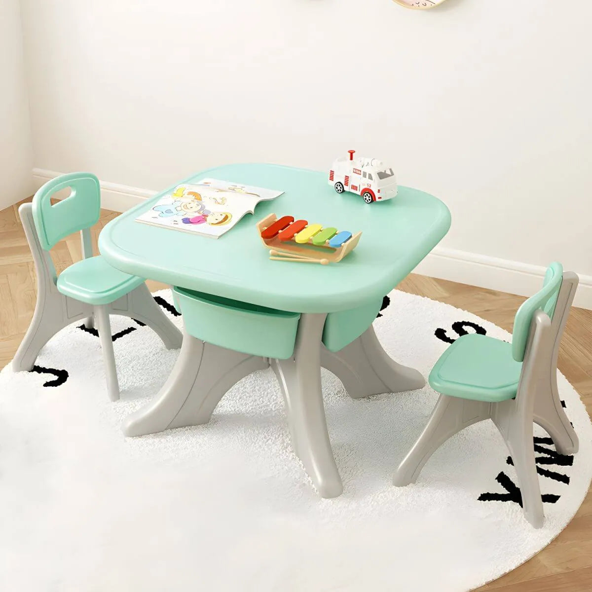 Ergonomic Kids' Plastic Writing Desk with Storage – Fixed Height, Rounded Edges