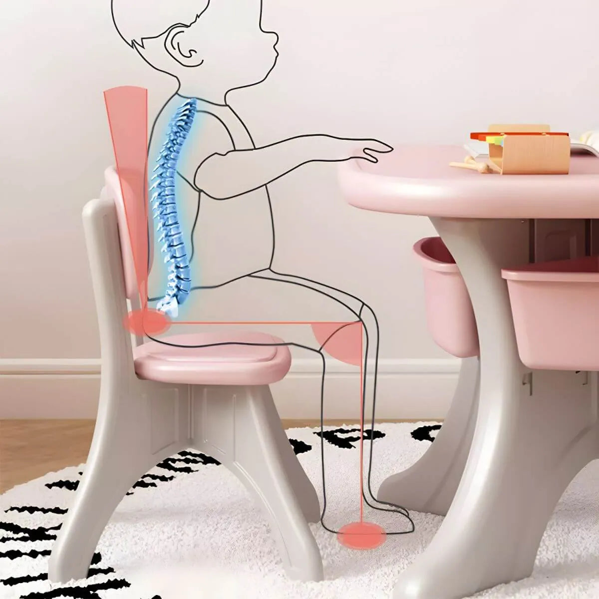 Ergonomic Kids' Plastic Writing Desk with Storage – Fixed Height, Rounded Edges