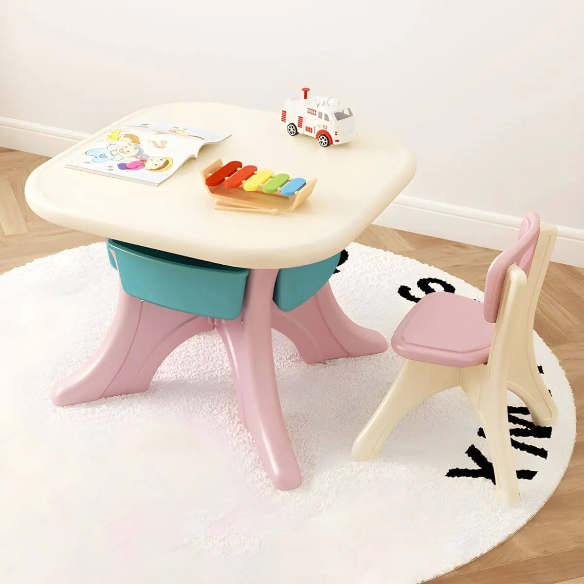 Ergonomic Kids' Plastic Writing Desk with Storage – Fixed Height, Rounded Edges