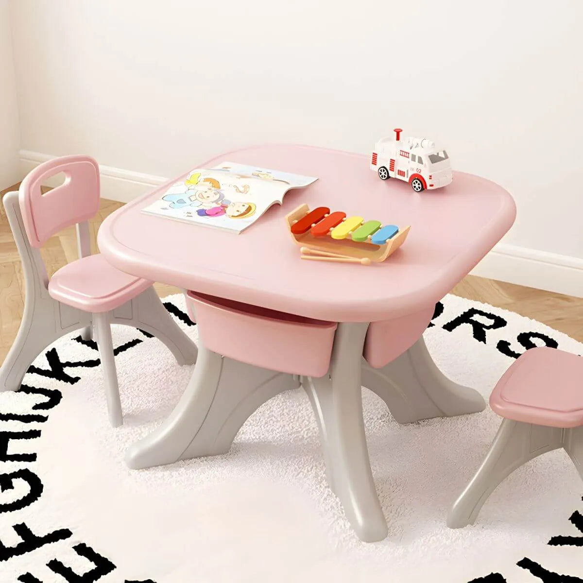 Ergonomic Kids' Plastic Writing Desk with Storage – Fixed Height, Rounded Edges