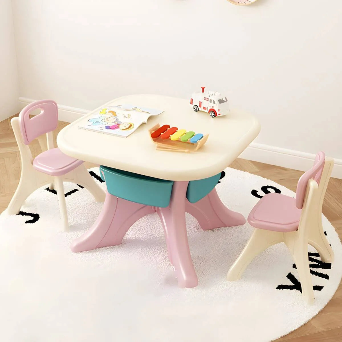 Ergonomic Kids' Plastic Writing Desk with Storage – Fixed Height, Rounded Edges