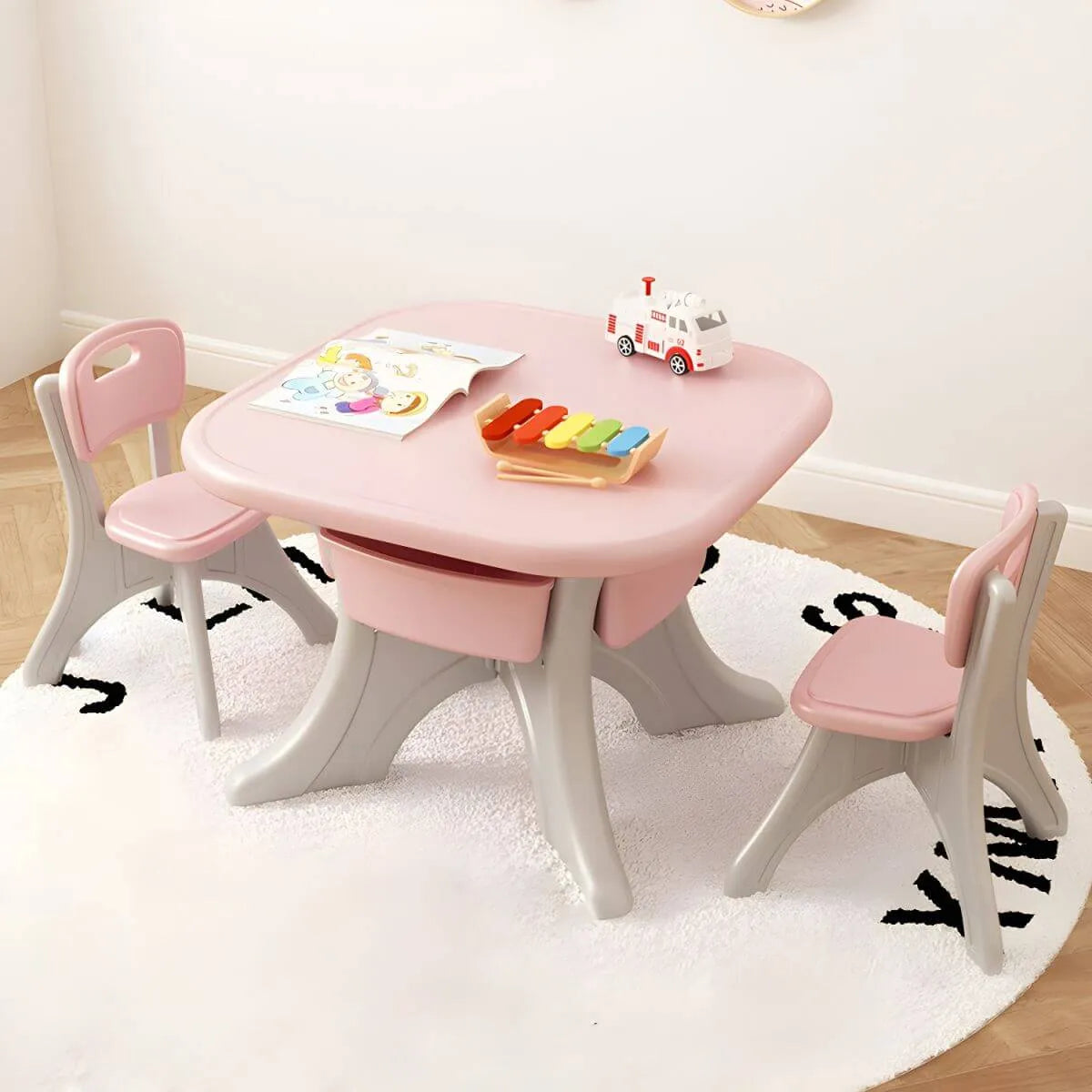 Ergonomic Kids' Plastic Writing Desk with Storage – Fixed Height, Rounded Edges