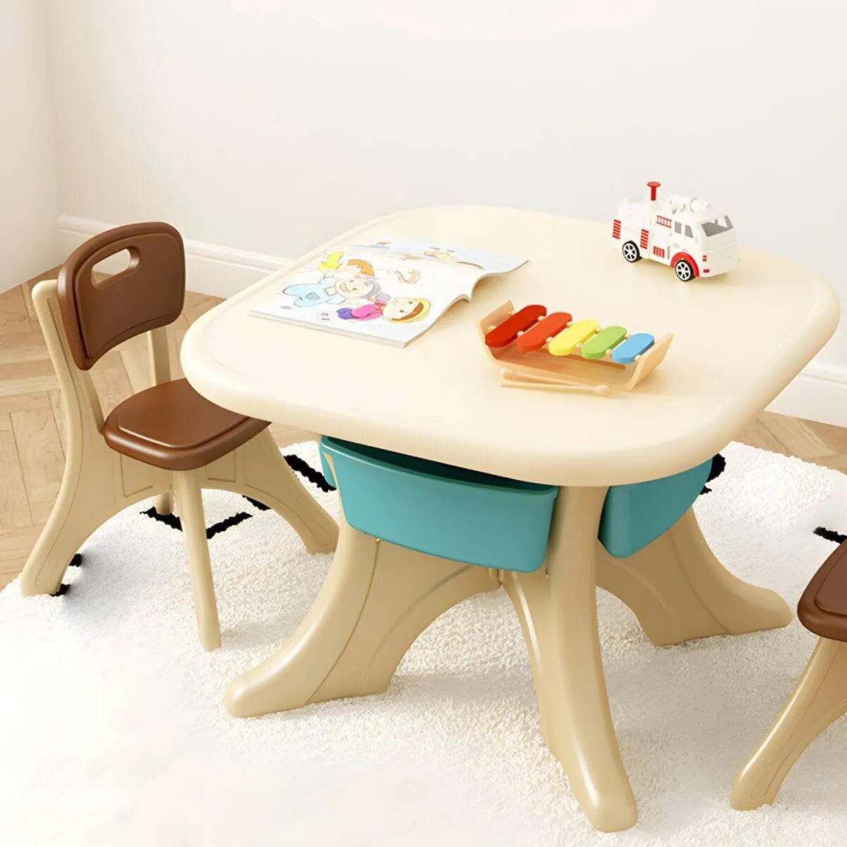 Ergonomic Kids' Plastic Writing Desk with Storage – Fixed Height, Rounded Edges