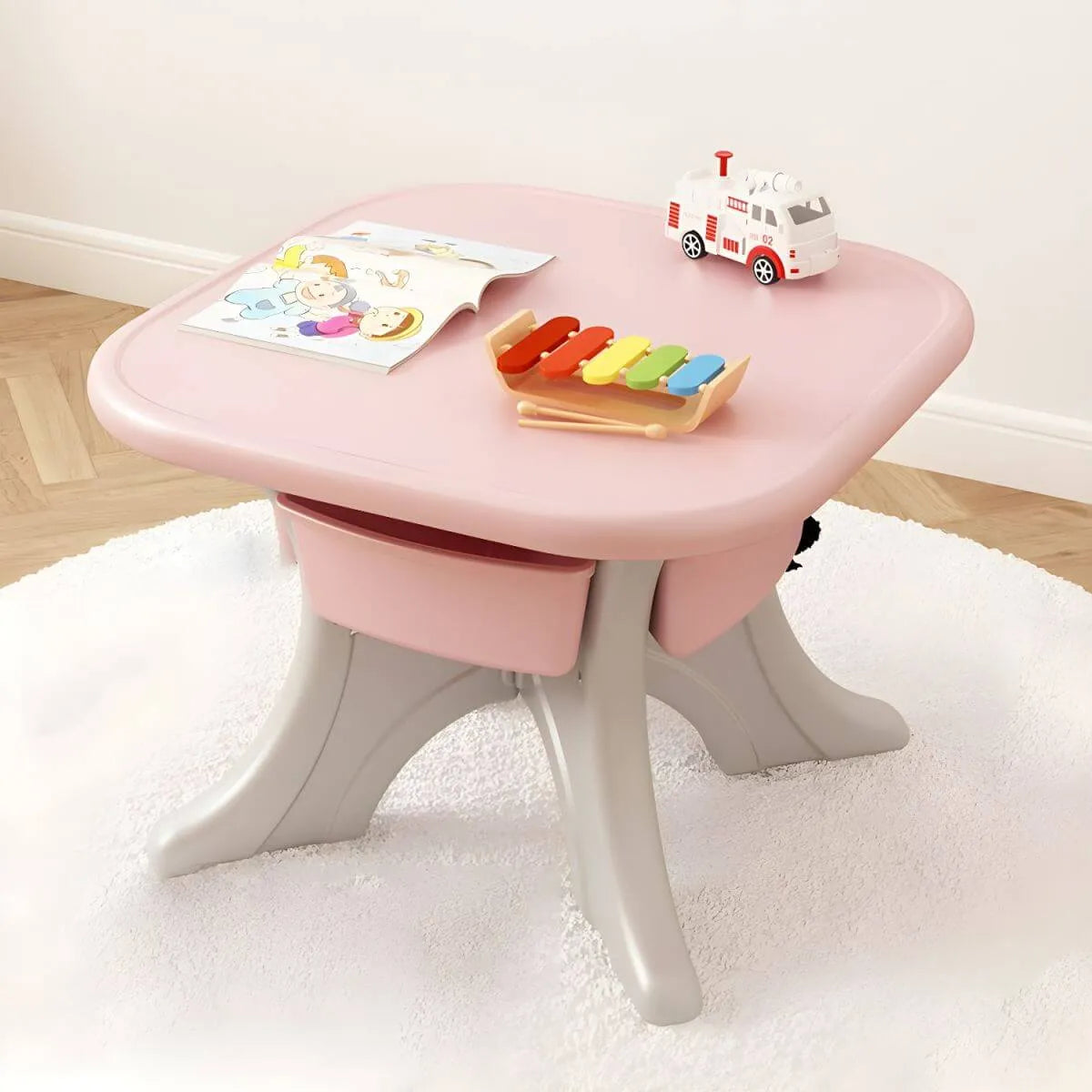Ergonomic Kids' Plastic Writing Desk with Storage – Fixed Height, Rounded Edges