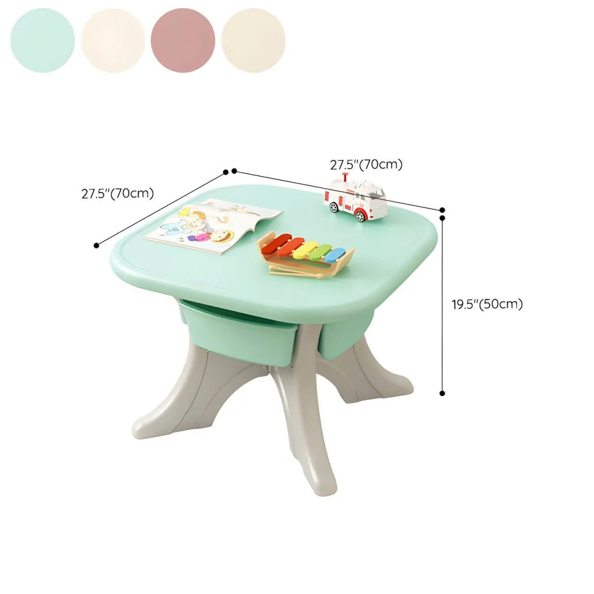 Ergonomic Kids' Plastic Writing Desk with Storage – Fixed Height, Rounded Edges Dimensions