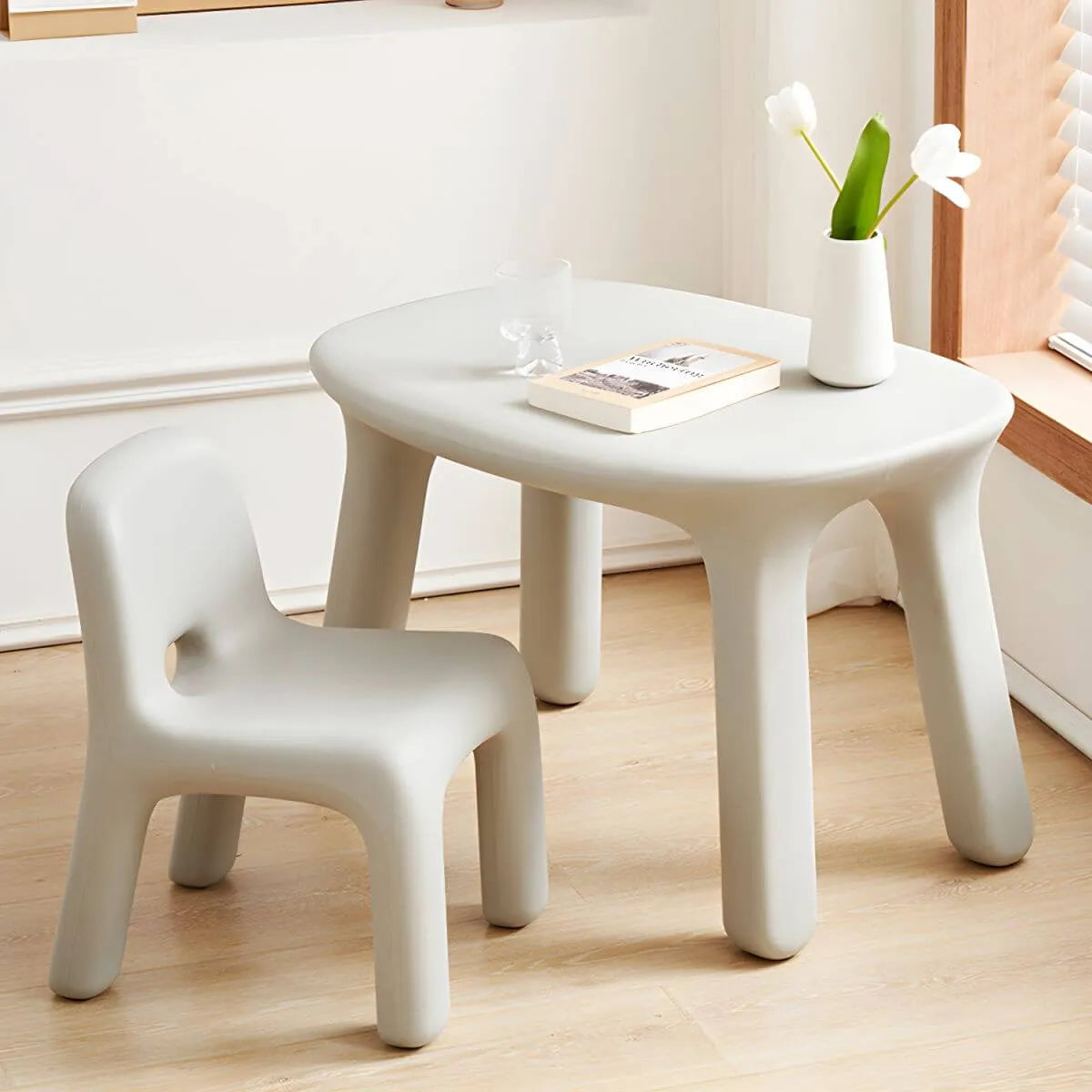 Ergonomic Plastic Kids Art Desk with Matching Chair in Solid Colors