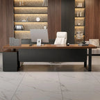 Executive Wood Office Desk With Storage Cabinet, Drawers and Privacy Panel