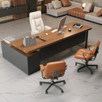 Executive Wood Office Desk With Storage Cabinet, Drawers and Privacy Panel
