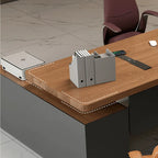 Executive Wood Office Desk With Storage Cabinet, Drawers and Privacy Panel