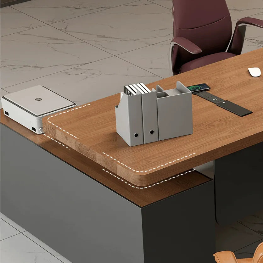 Executive Wood Office Desk With Storage Cabinet, Drawers and Privacy Panel