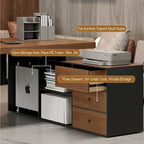 Executive Wood Office Desk With Storage Cabinet, Drawers and Privacy Panel