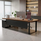 Executive Wood Office Desk With Storage Cabinet, Drawers and Privacy Panel