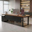 Executive Wood Office Desk With Storage Cabinet, Drawers and Privacy Panel