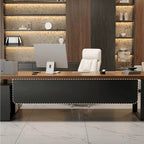 Executive Wood Office Desk With Storage Cabinet, Drawers and Privacy Panel