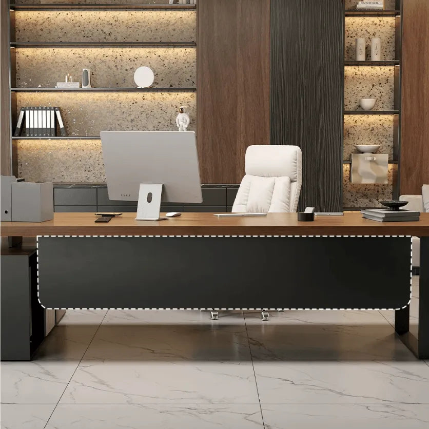 Executive Wood Office Desk With Storage Cabinet, Drawers and Privacy Panel