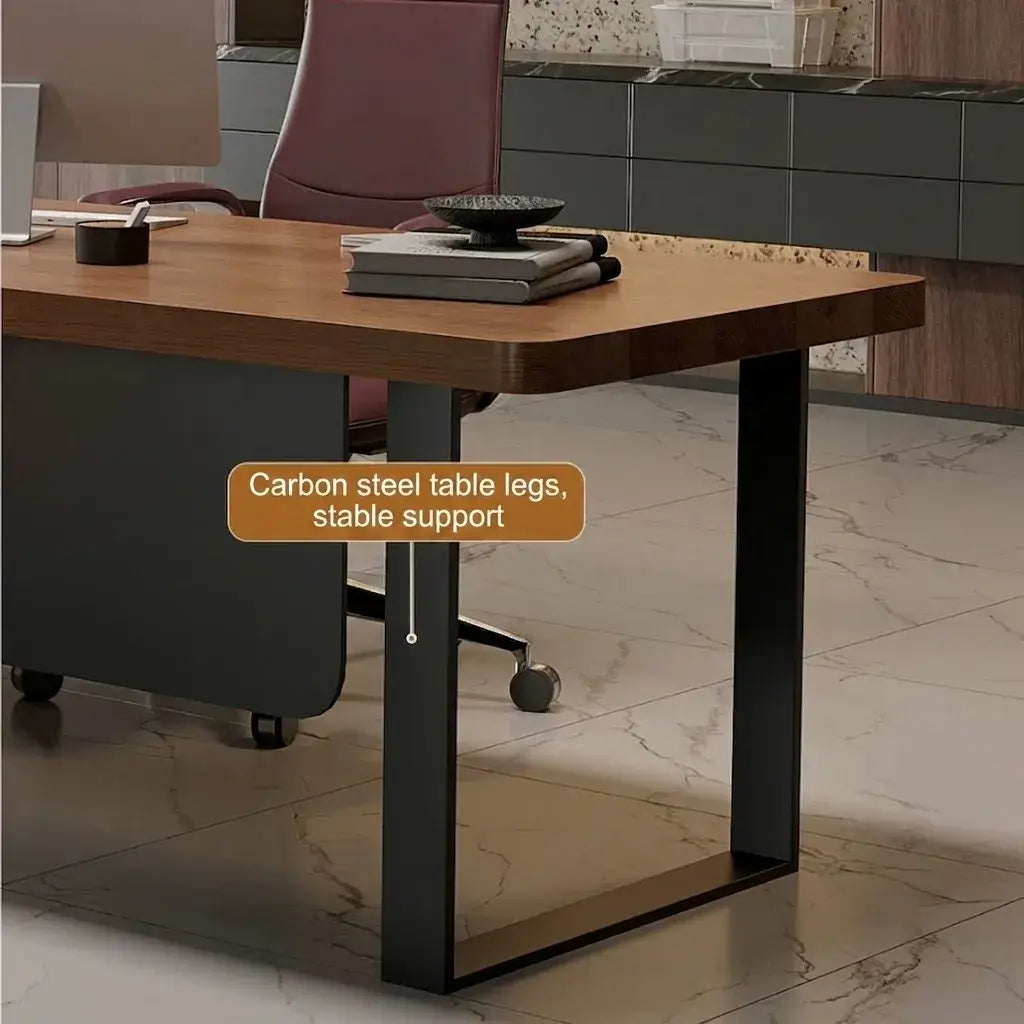 Executive Wood Office Desk With Storage Cabinet, Drawers and Privacy Panel