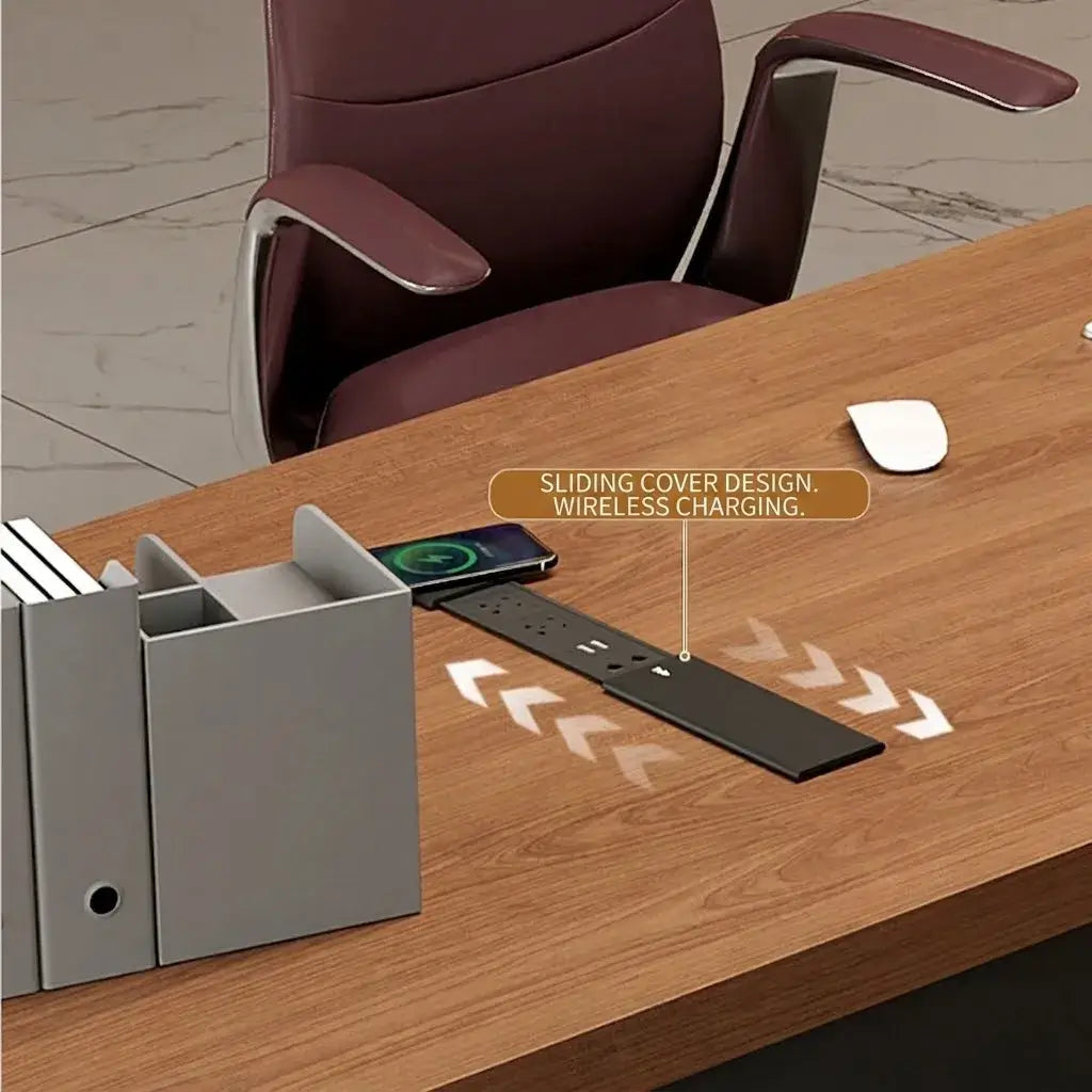 Executive Wood Office Desk With Storage Cabinet, Drawers and Privacy Panel