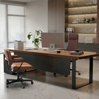 Executive Wood Office Desk With Storage Cabinet, Drawers and Privacy Panel