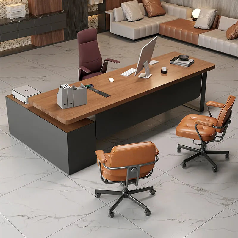 Executive Wood Office Desk With Storage Cabinet, Drawers and Privacy Panel Main Product Image