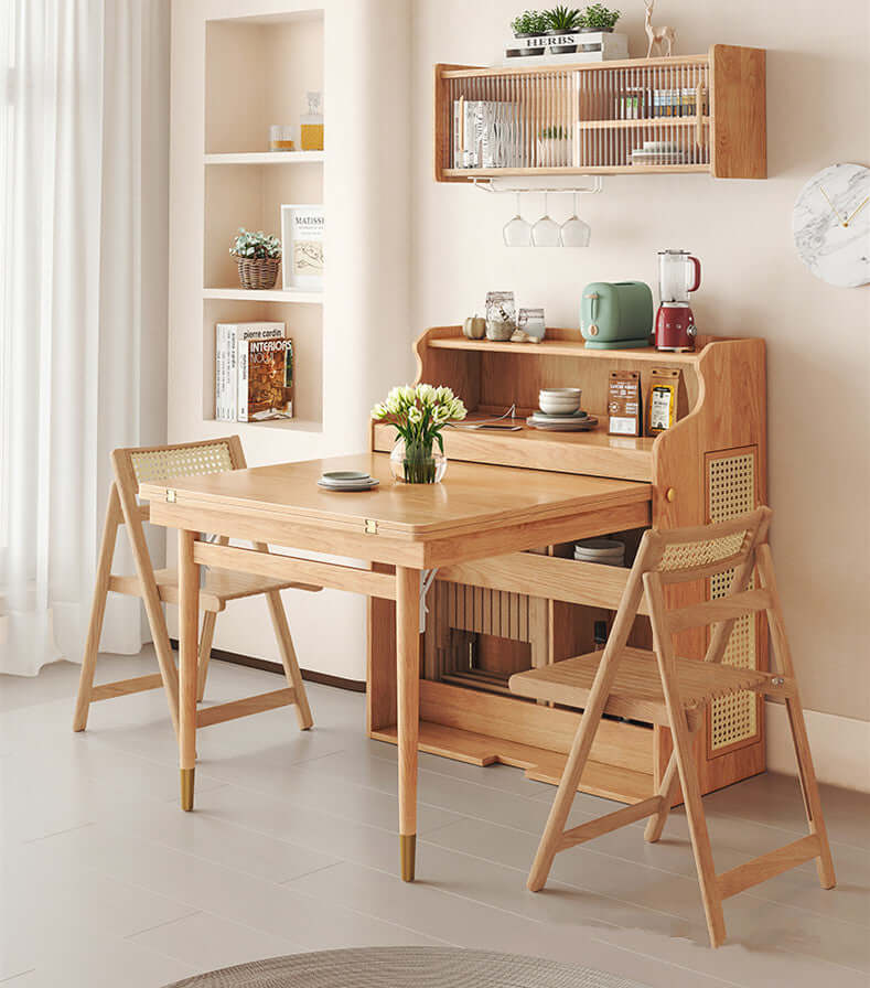 Expandable Walnut Dining Table With Storage And Chairs