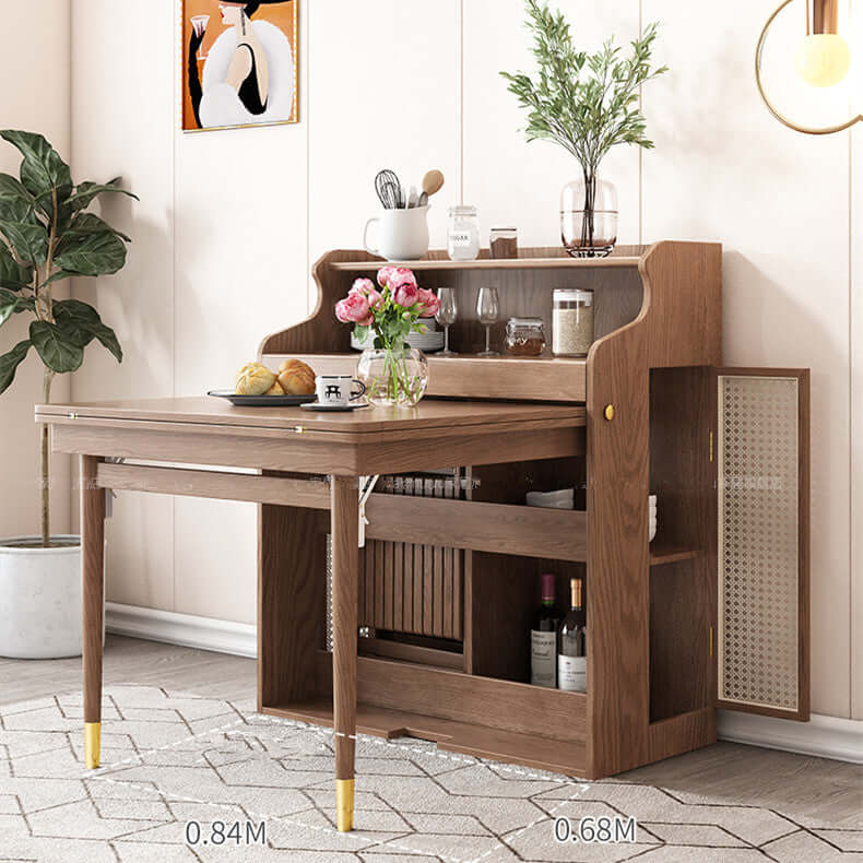 Expandable Walnut Dining Table With Storage And Chairs