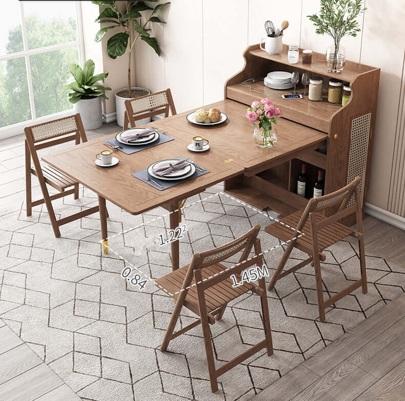 Expandable Walnut Dining Table With Storage And Chairs