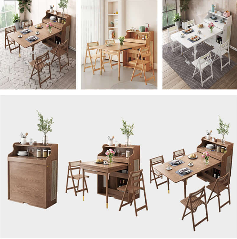 Expandable Walnut Dining Table With Storage And Chairs Main Product Image Hauptbild